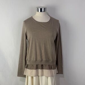 Peserico Brown and Cream Monili Silk Layered Top